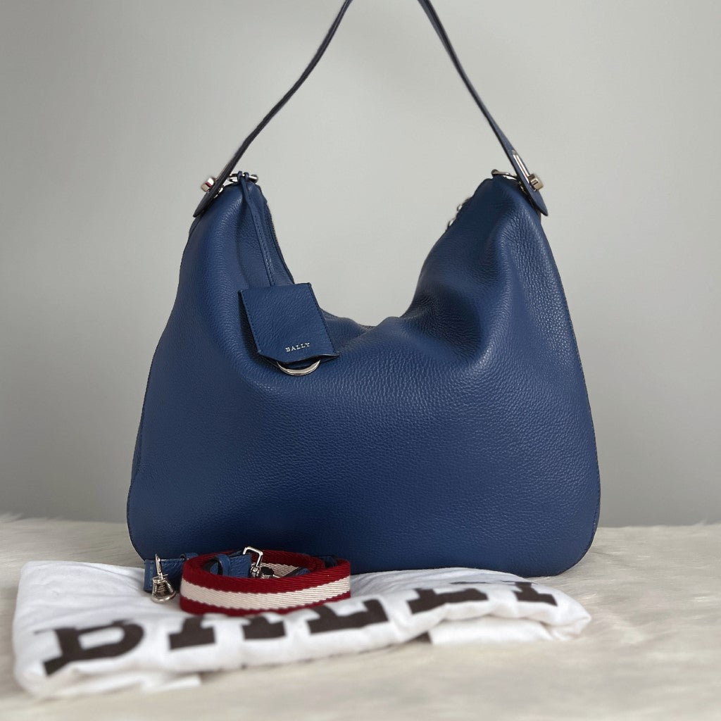 Bally Blue Leather Slouchy Classic 2 Way Shoulder Bag Like New