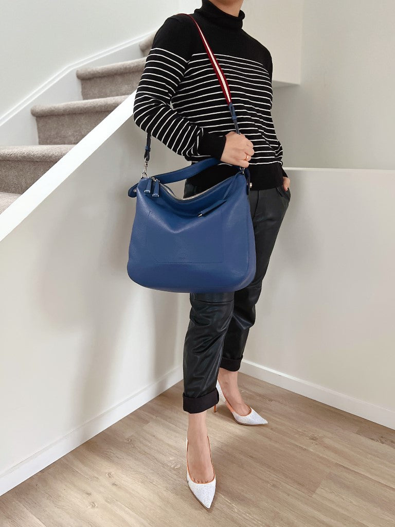 Bally Blue Leather Slouchy Classic 2 Way Shoulder Bag Like New