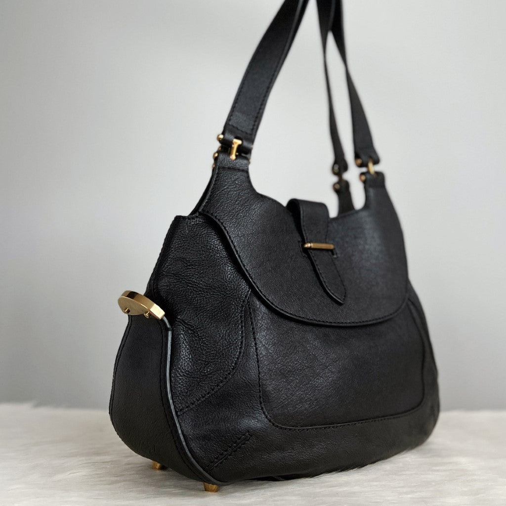 Chloe Black Leather Flap Career Shoulder Bag Like New