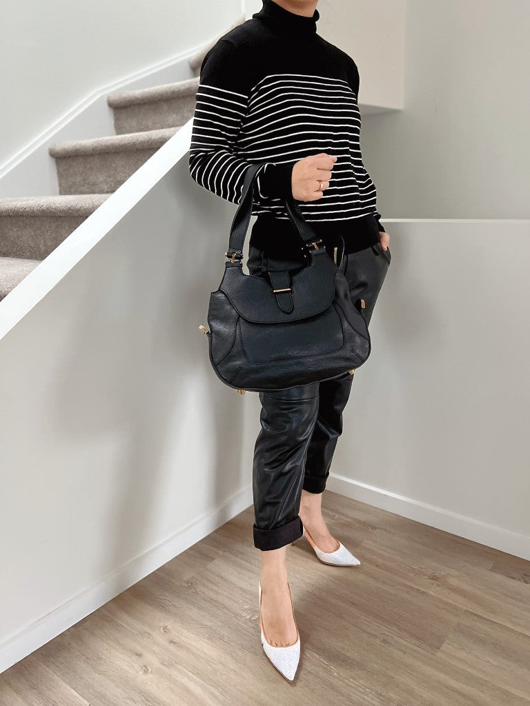 Chloe Black Leather Flap Career Shoulder Bag Like New