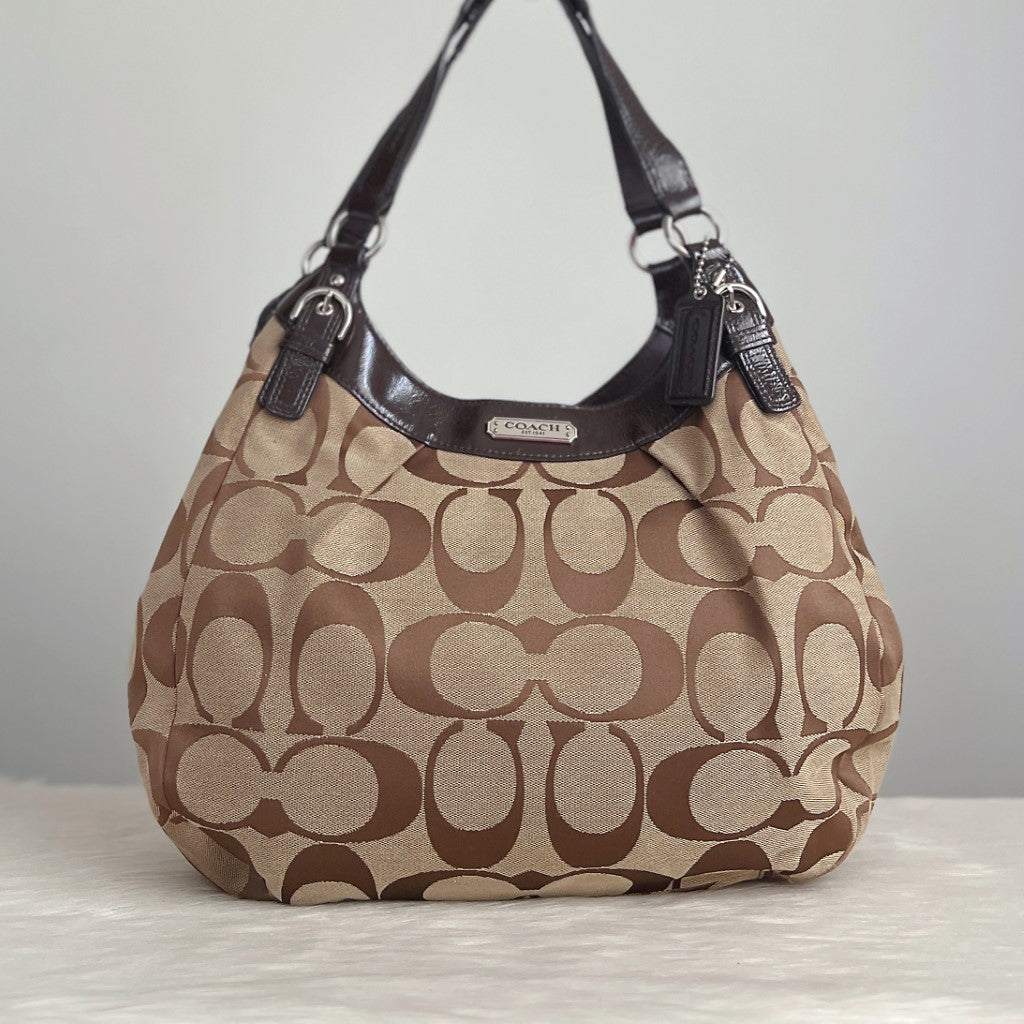 Coach Signature Monogram Triple Compartment Shoulder Bag