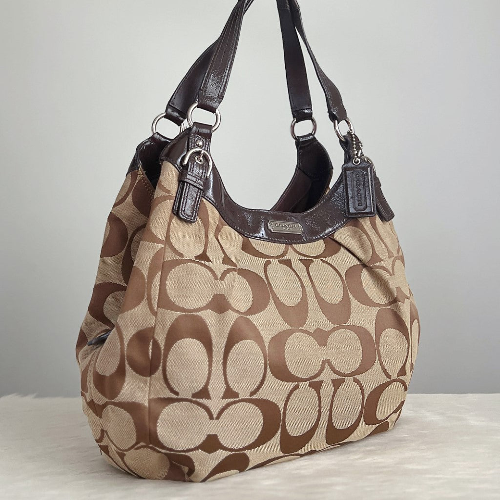 Coach Signature Monogram Triple Compartment Shoulder Bag