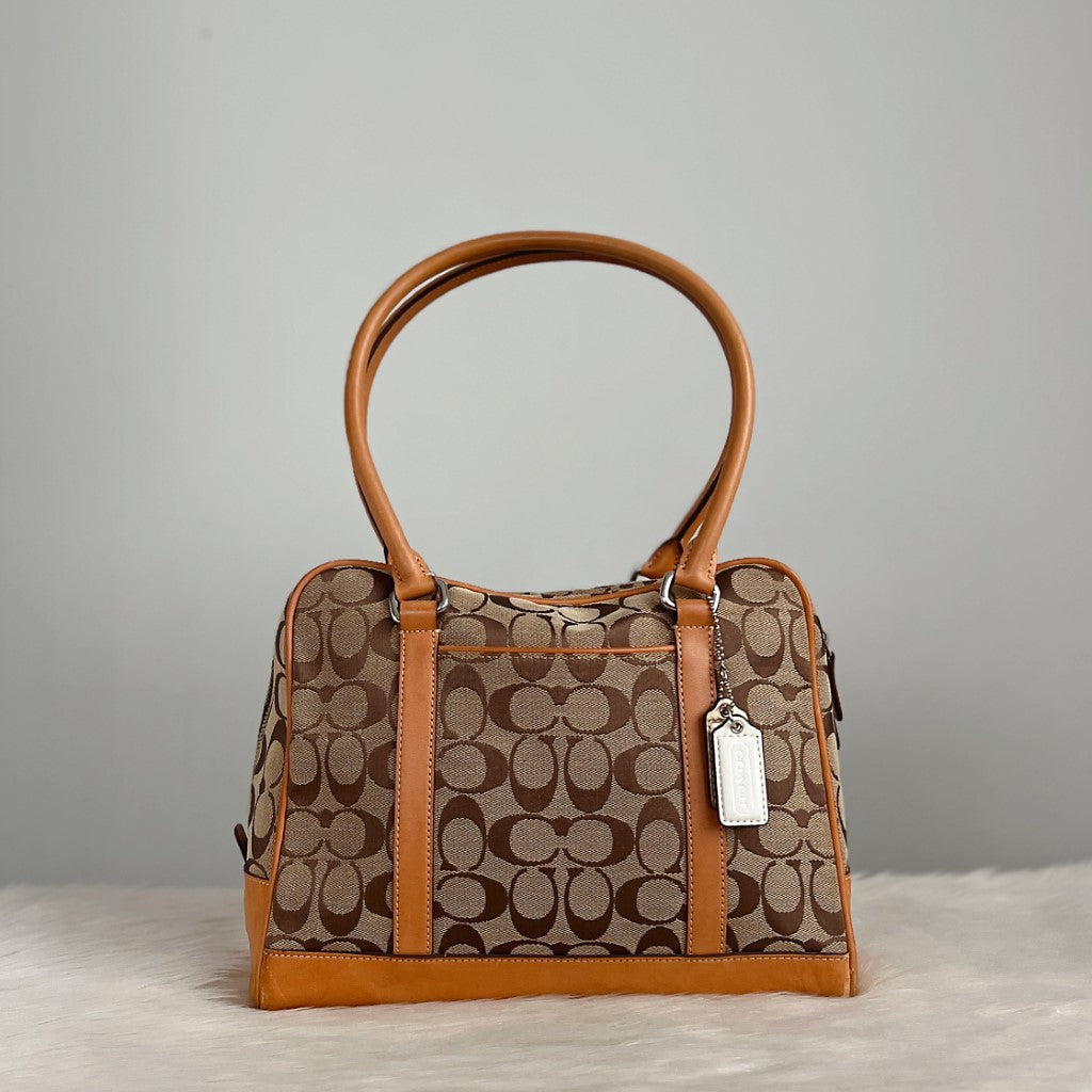 Coach Caramel Leather Signature Monogram Shoulder Bag