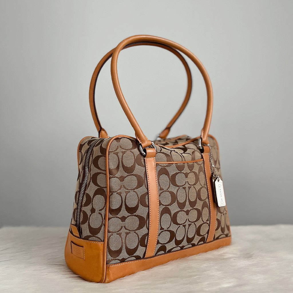 Coach Caramel Leather Signature Monogram Shoulder Bag