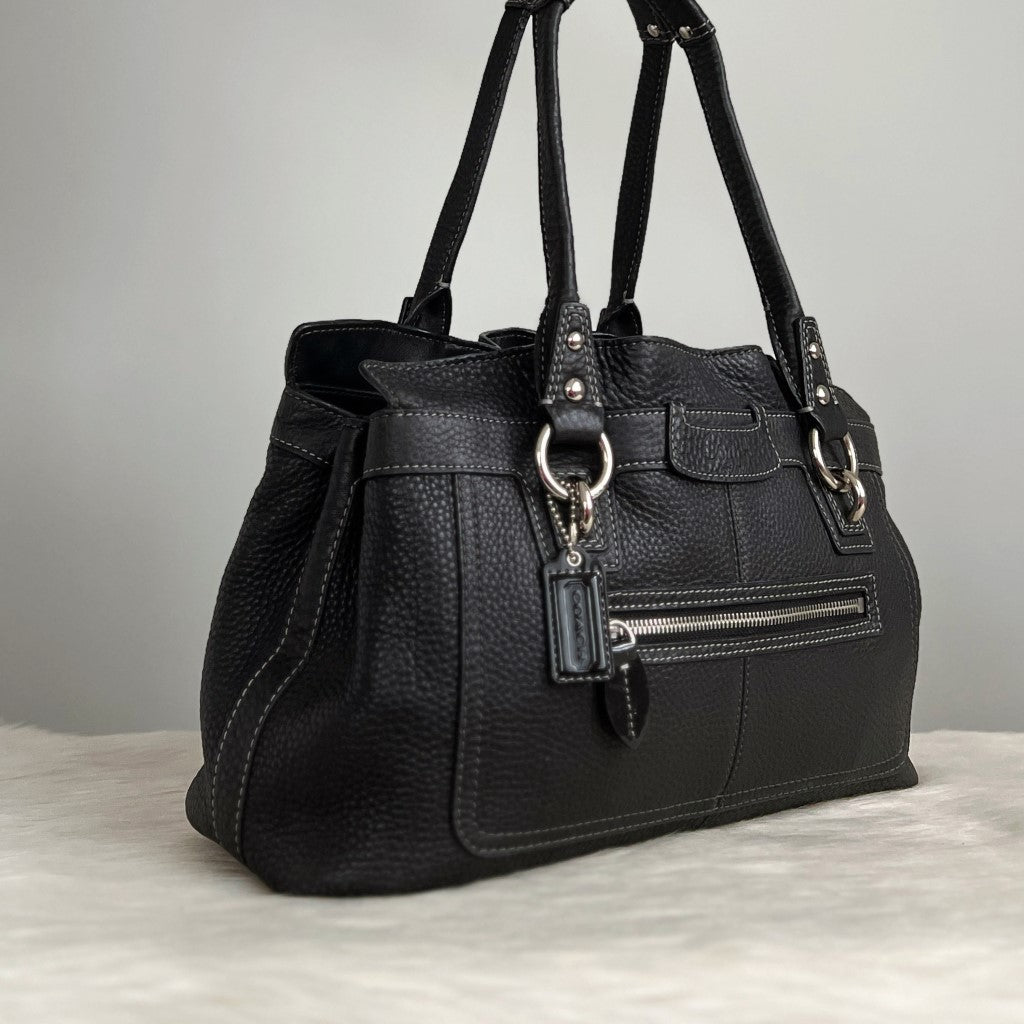 Coach Black Leather Front Zip Pocket Career Shoulder Bag