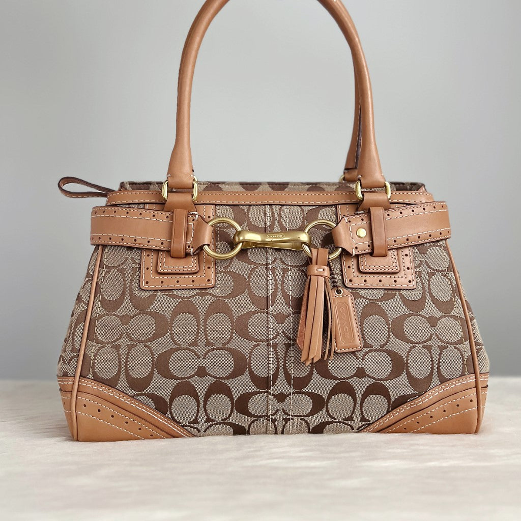 Coach Signature Monogram Buckle Charm Detail Shoulder Bag