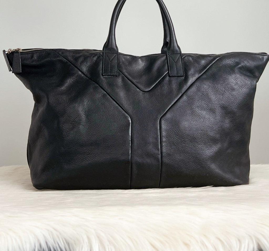 Saint Laurent YSL Black Leather Oversized Weekend Travel Shoulder Bag