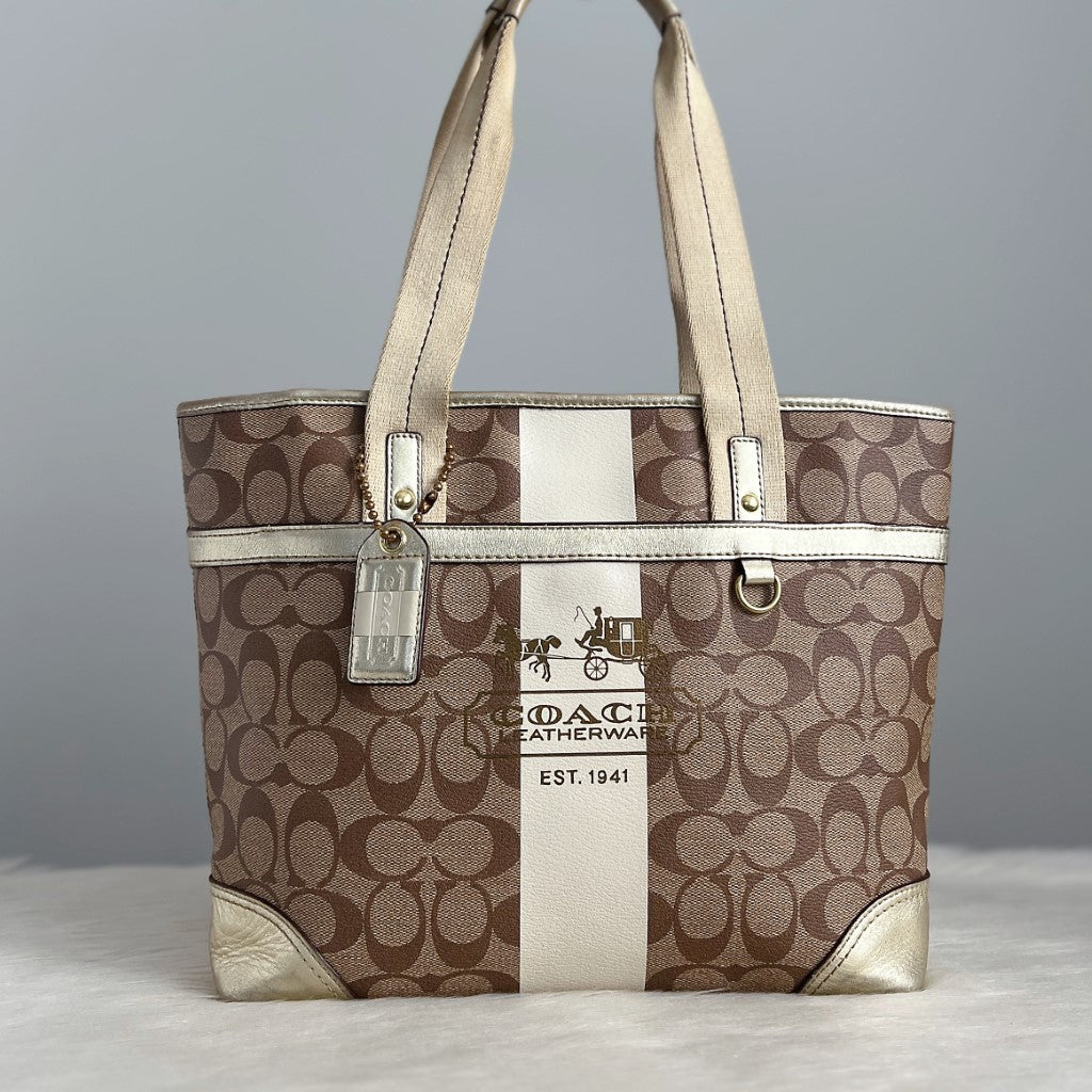 Coach Signature Monogram Stripe Detail Shoulder Bag