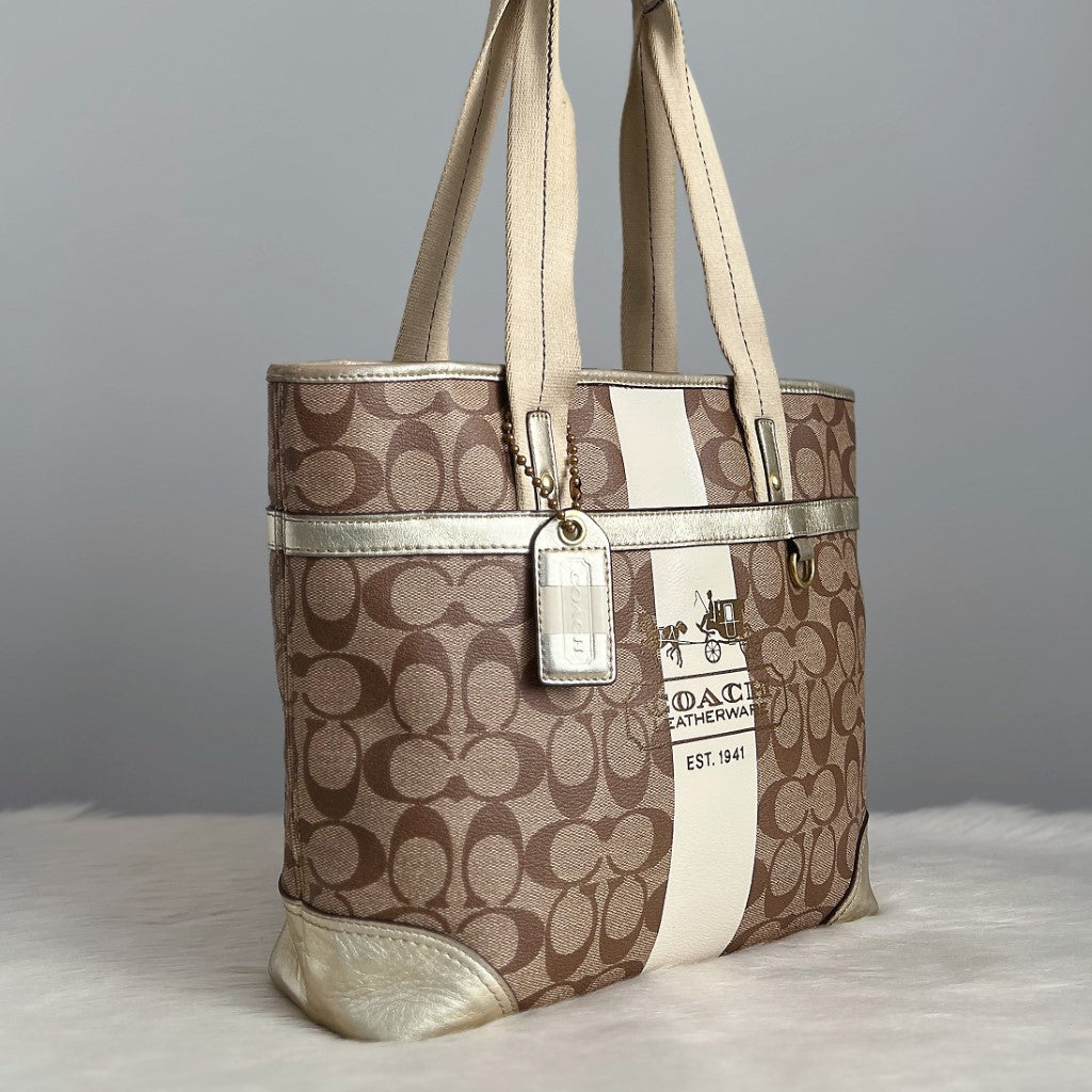 Coach Signature Monogram Stripe Detail Shoulder Bag