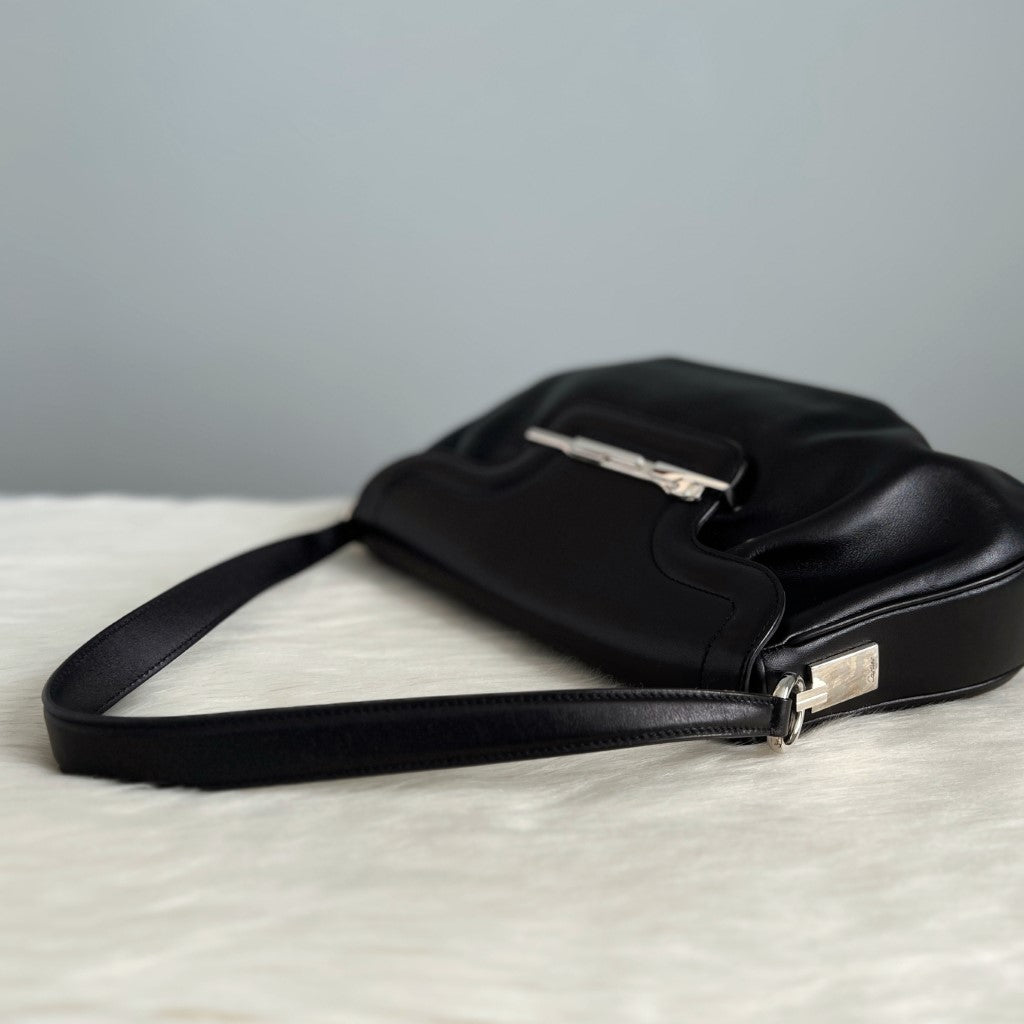 Cartier Black Leather Classic Flap Shoulder Bag Excellent