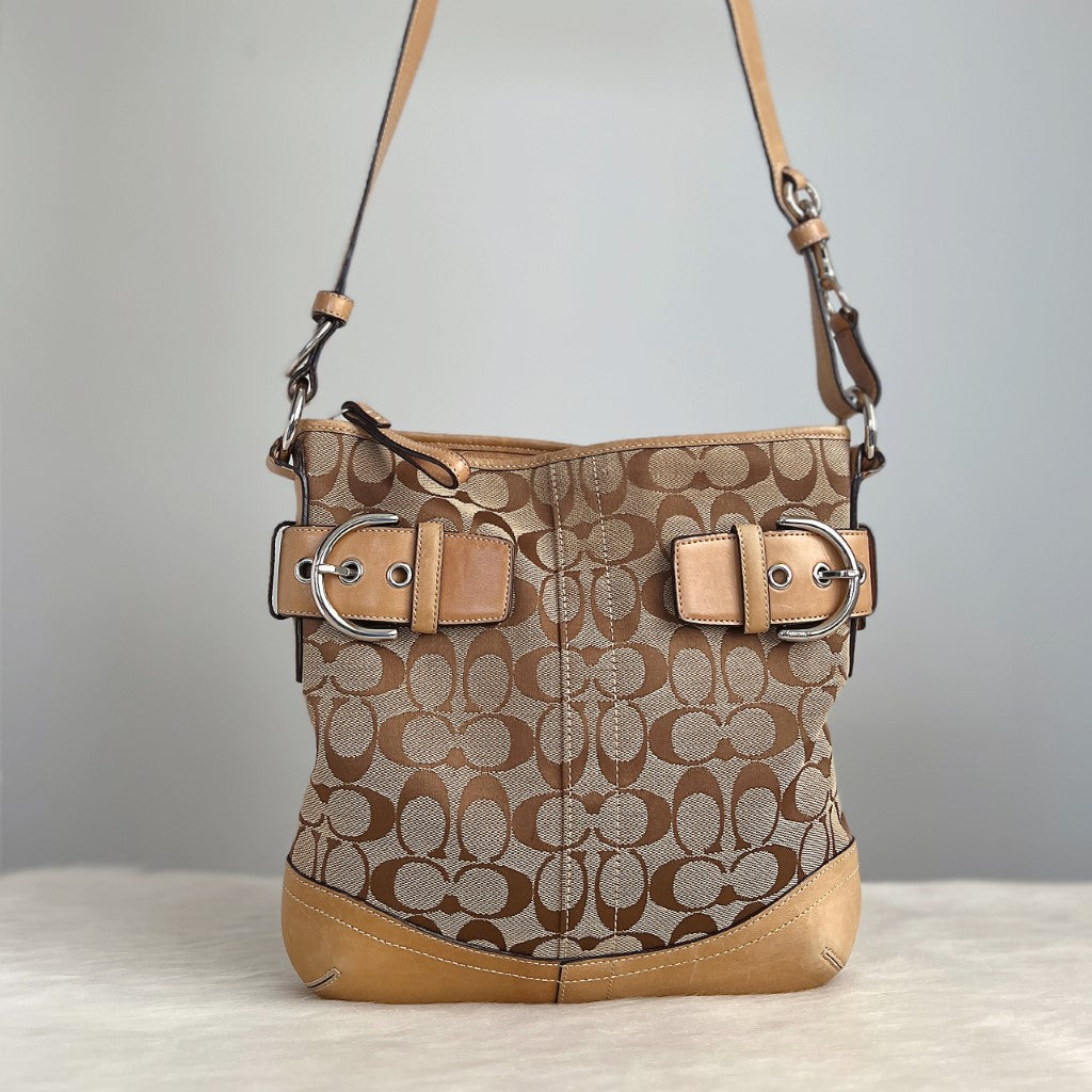 Coach Signature Monogram Double Buckle Crossbody Shoulder Bag