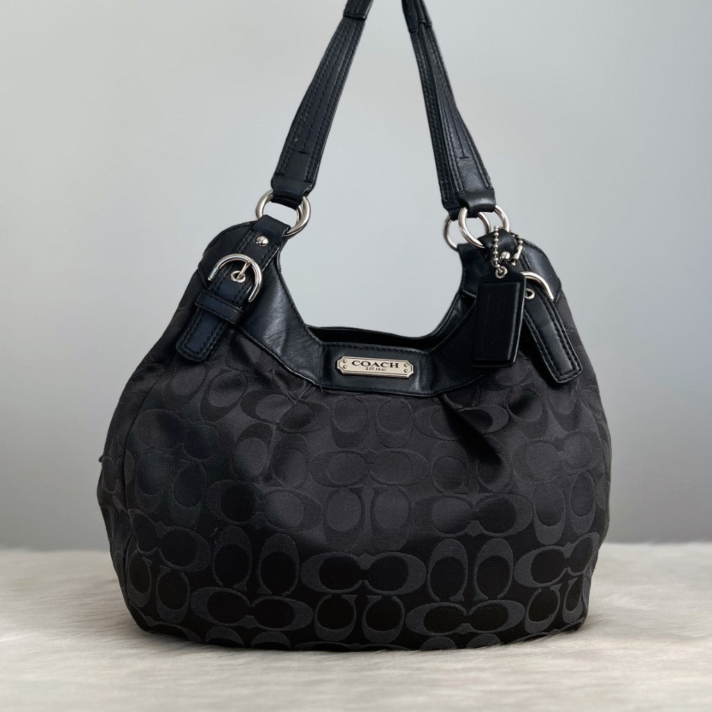 Coach Black Signature Monogram Triple Compartment Shoulder Bag