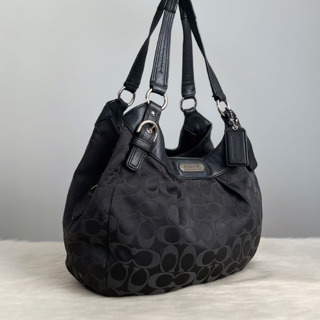 Coach Black Signature Monogram Triple Compartment Shoulder Bag