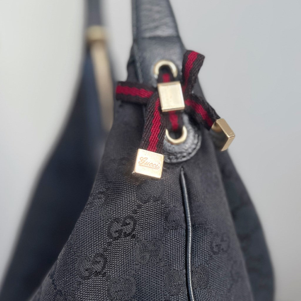 Gucci Black Signature Monogram Bow Detail Half Moon Shoulder Bag