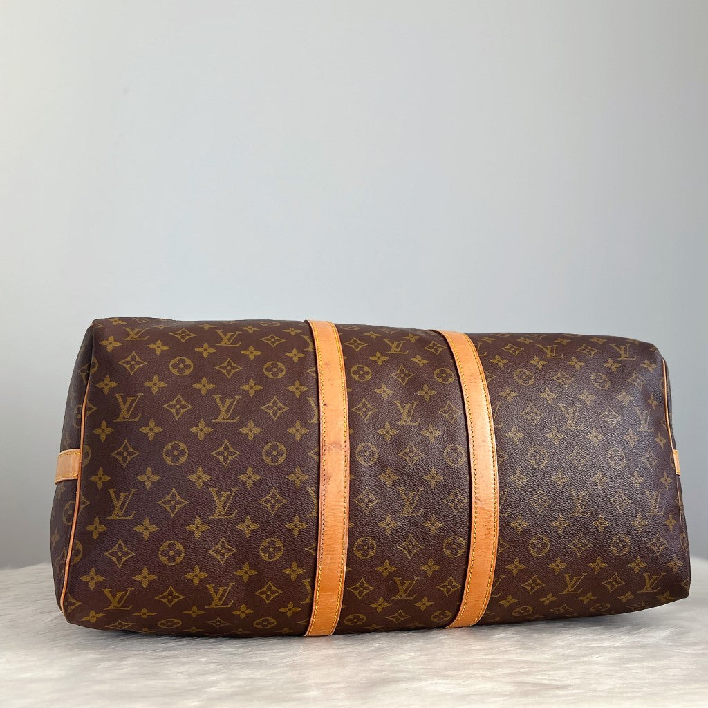 Louis Vuitton Signature Monogram Bandouliere Keepall 55 Travel Bag Full Set