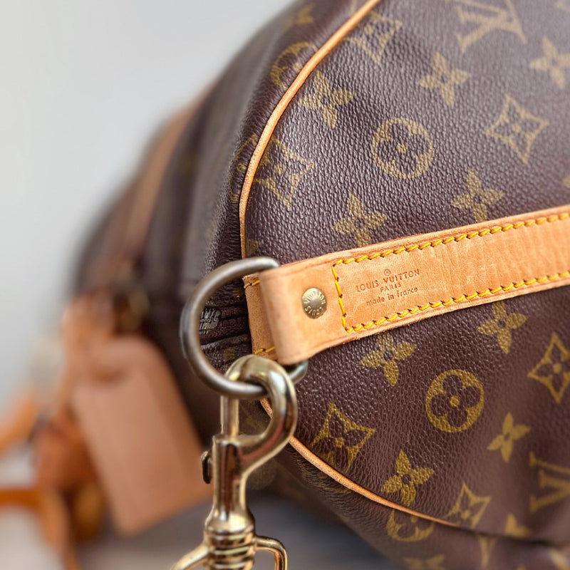 Louis Vuitton Signature Monogram Bandouliere Keepall 55 Travel Bag Full Set