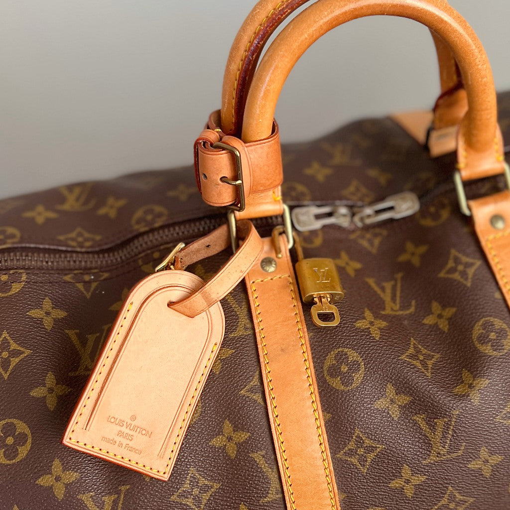 Louis Vuitton Signature Monogram Bandouliere Keepall 55 Travel Bag Full Set