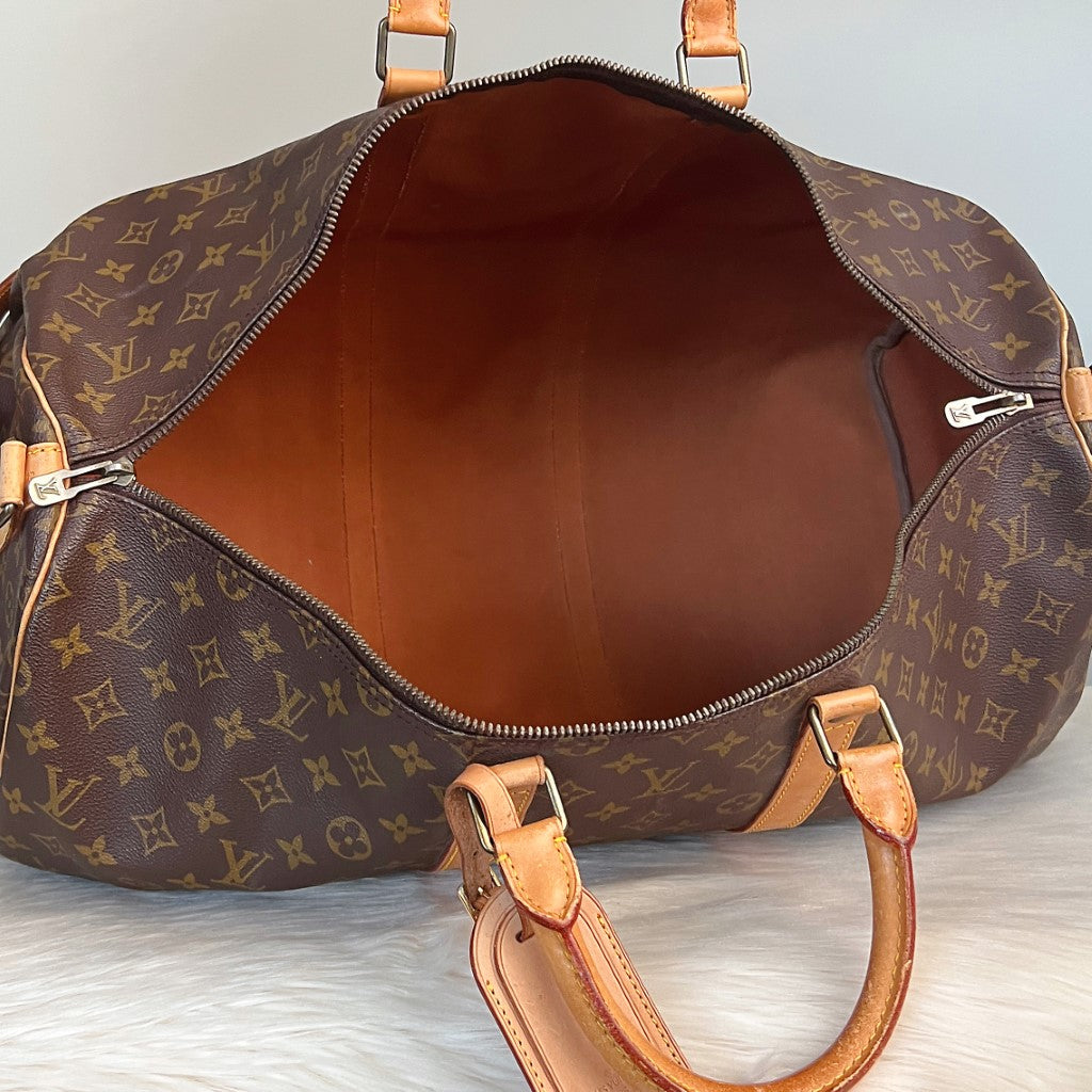 Louis Vuitton Signature Monogram Bandouliere Keepall 55 Travel Bag Full Set