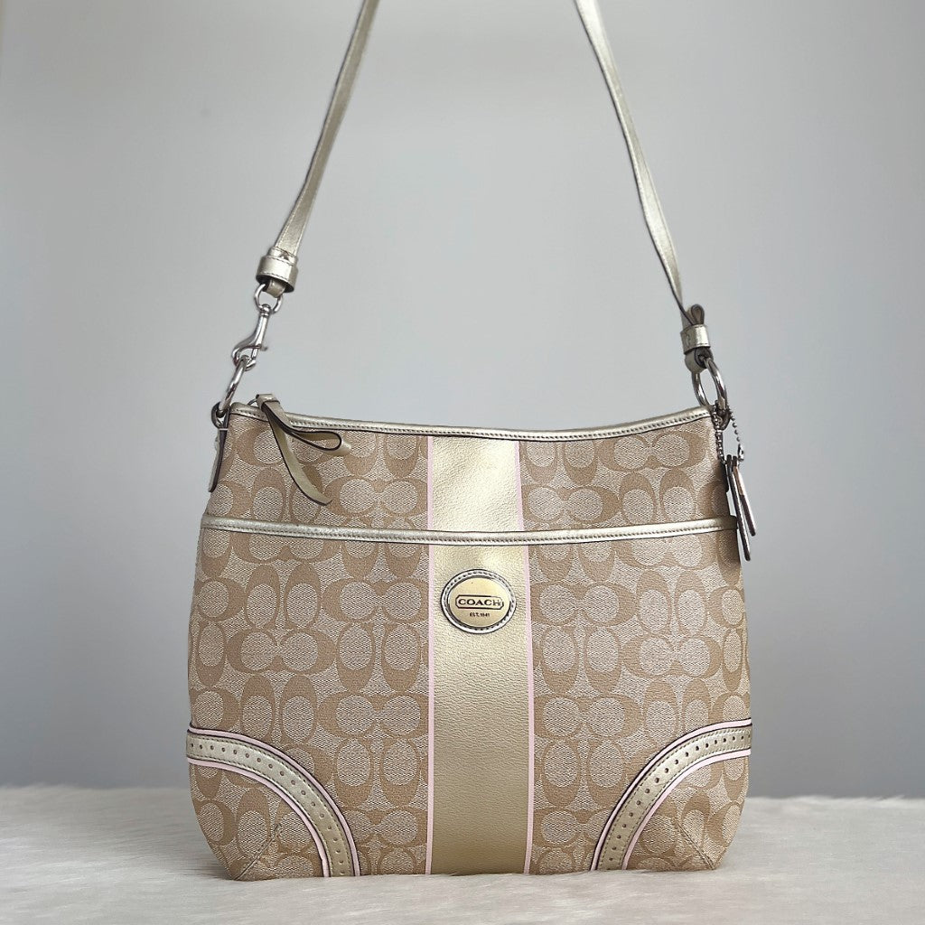 Coach Signature Monogram Stripe Detail Crossbody Shoulder Bag