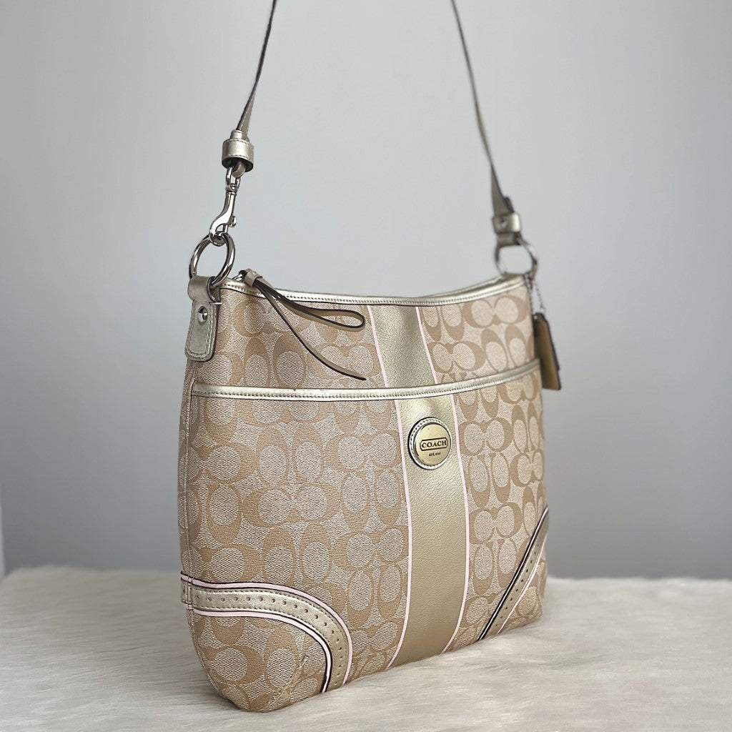 Coach Signature Monogram Stripe Detail Crossbody Shoulder Bag