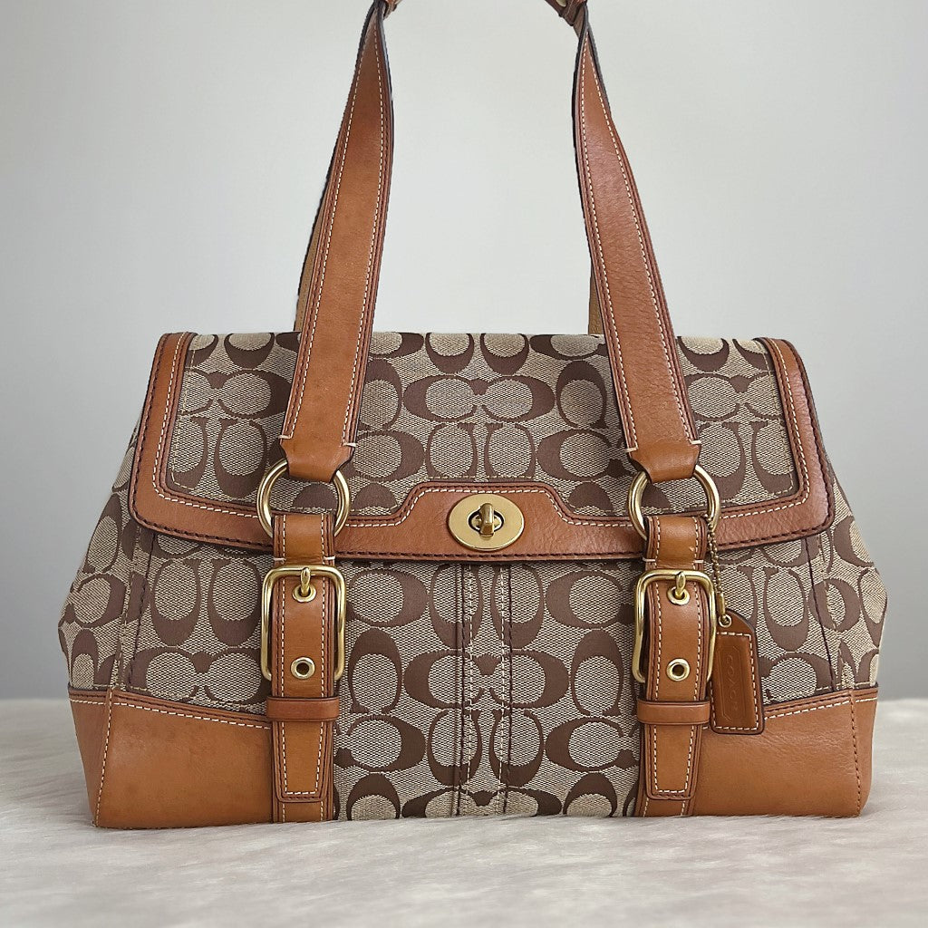 Coach Signature Monogram Double Buckle Flap Shoulder Bag