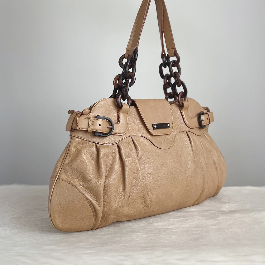 Salvatore Ferragamo Beige Leather Signature Shoulder Bag