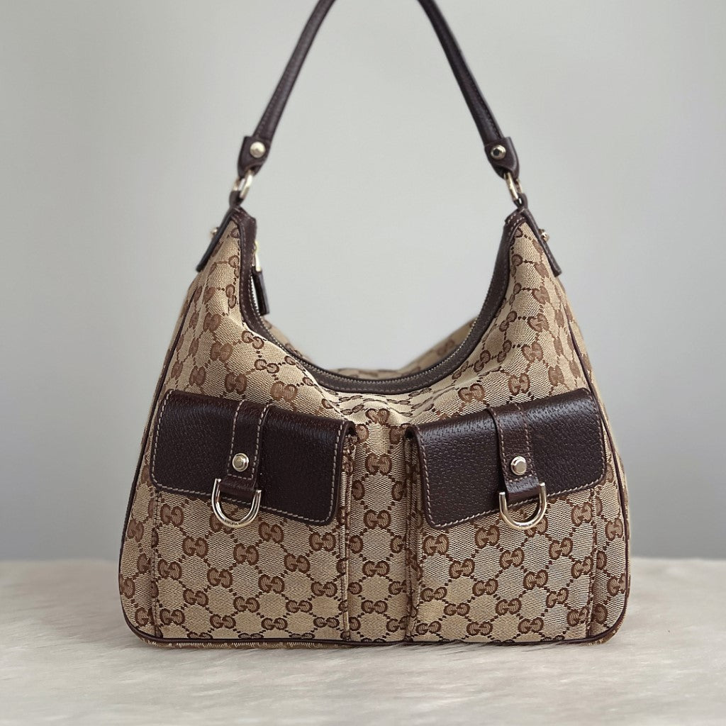 Gucci Signature Double G Monogram Front Pocket Shoulder Bag