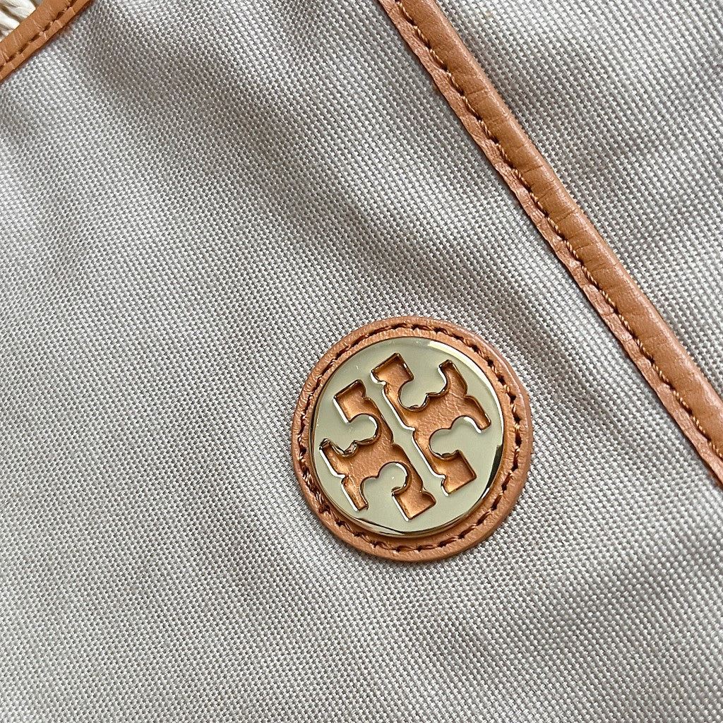 Tory Burch Caramel Leather Strap Straw Holiday Shoulder Bag