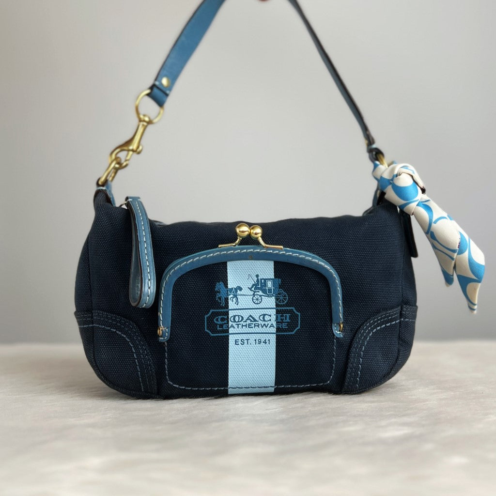 Coach Denim Stripe Detail Front Pocket Small Tote Bag