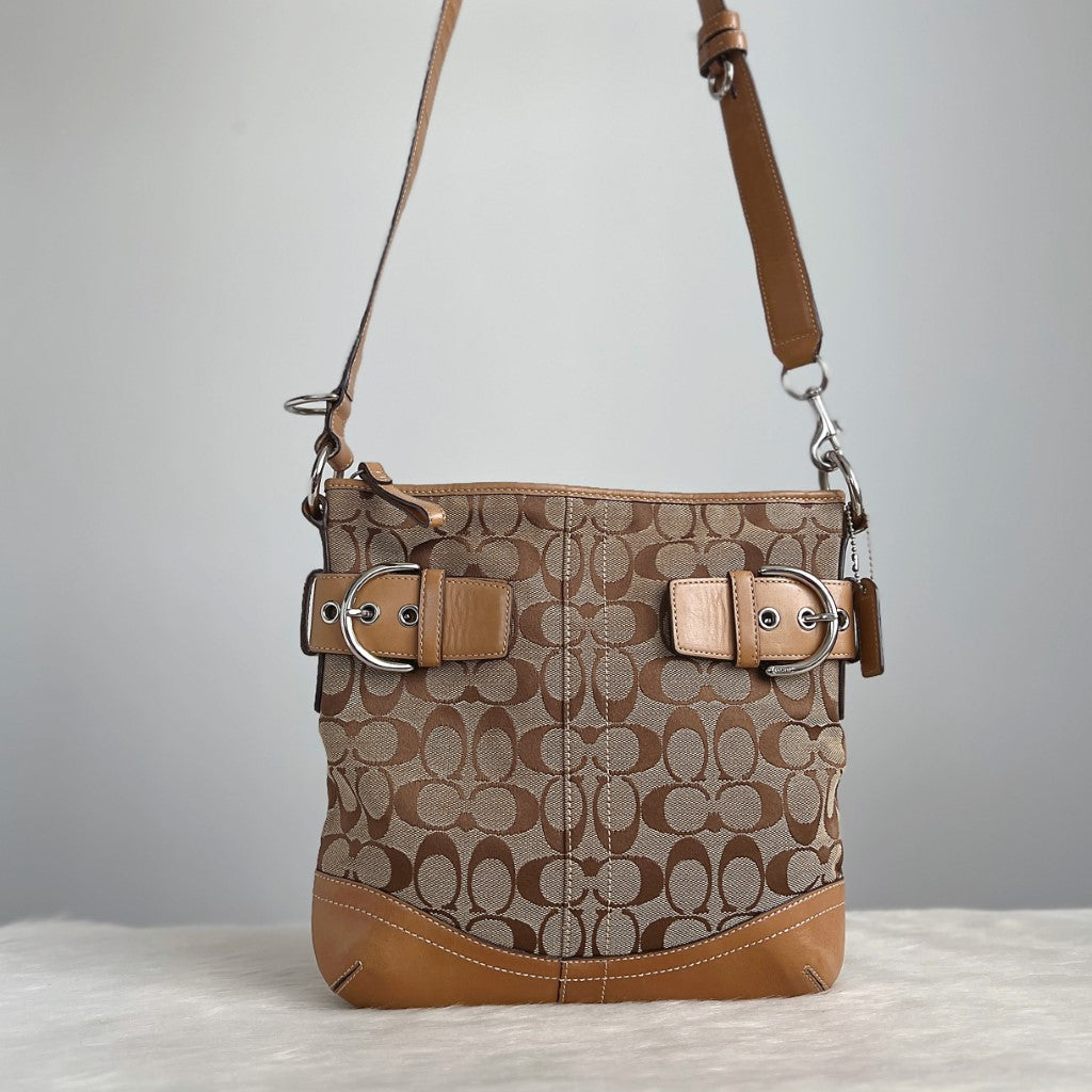 Coach Signature Monogram Double Buckle Crossbody Shoulder Bag