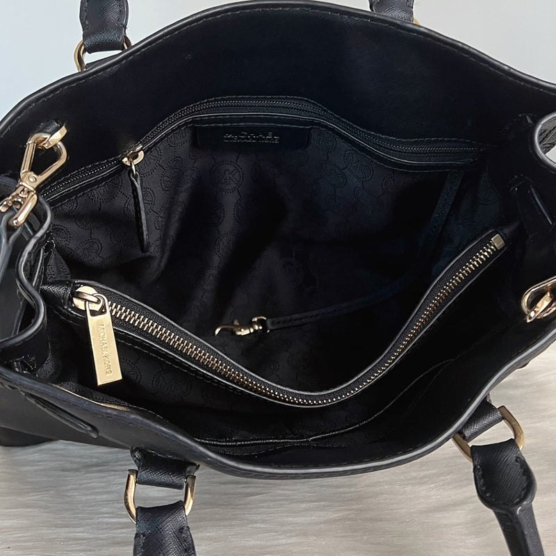 Michael Kors Black Leather Front Logo 2 Way Shoulder Bag