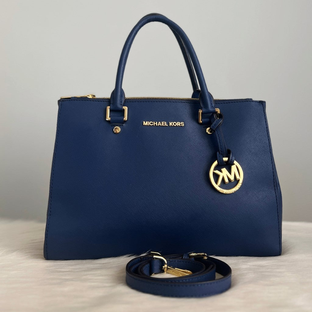 Michael Kors Navy Leather Front Logo Large 2 Way Shoulder Bag