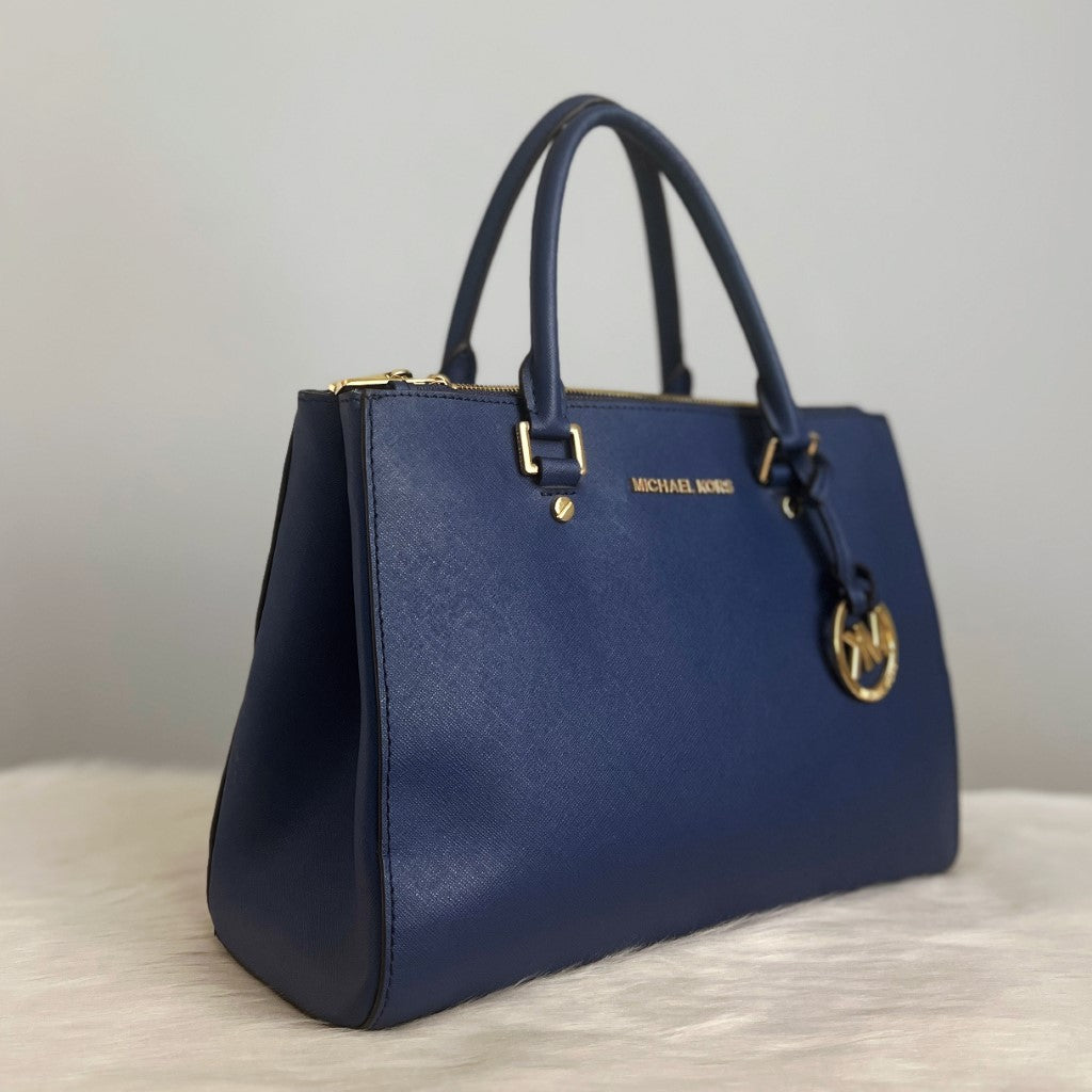 Michael Kors Navy Leather Front Logo Large 2 Way Shoulder Bag