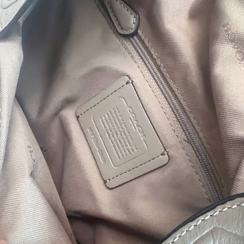Coach Taupe Leather Side Pattern Triple Compartment Shoulder Bag Excellent