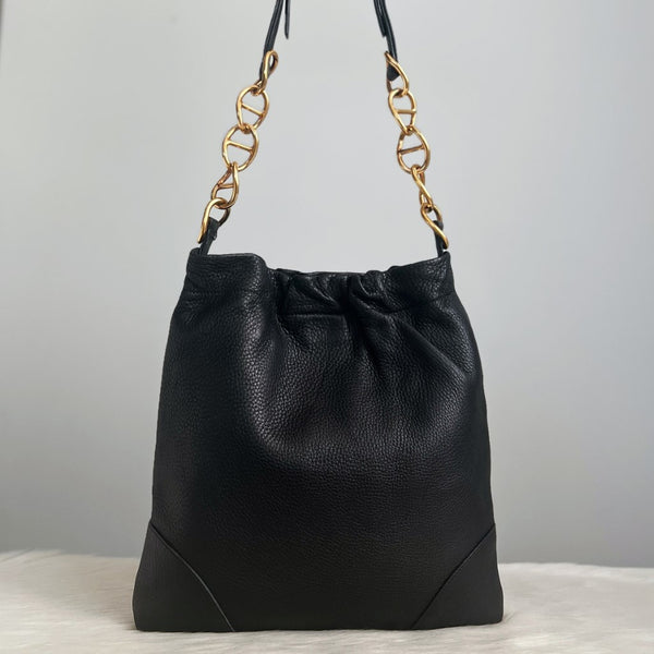Prada Black Leather Gold Chain Detail Shoulder Bag Excellent