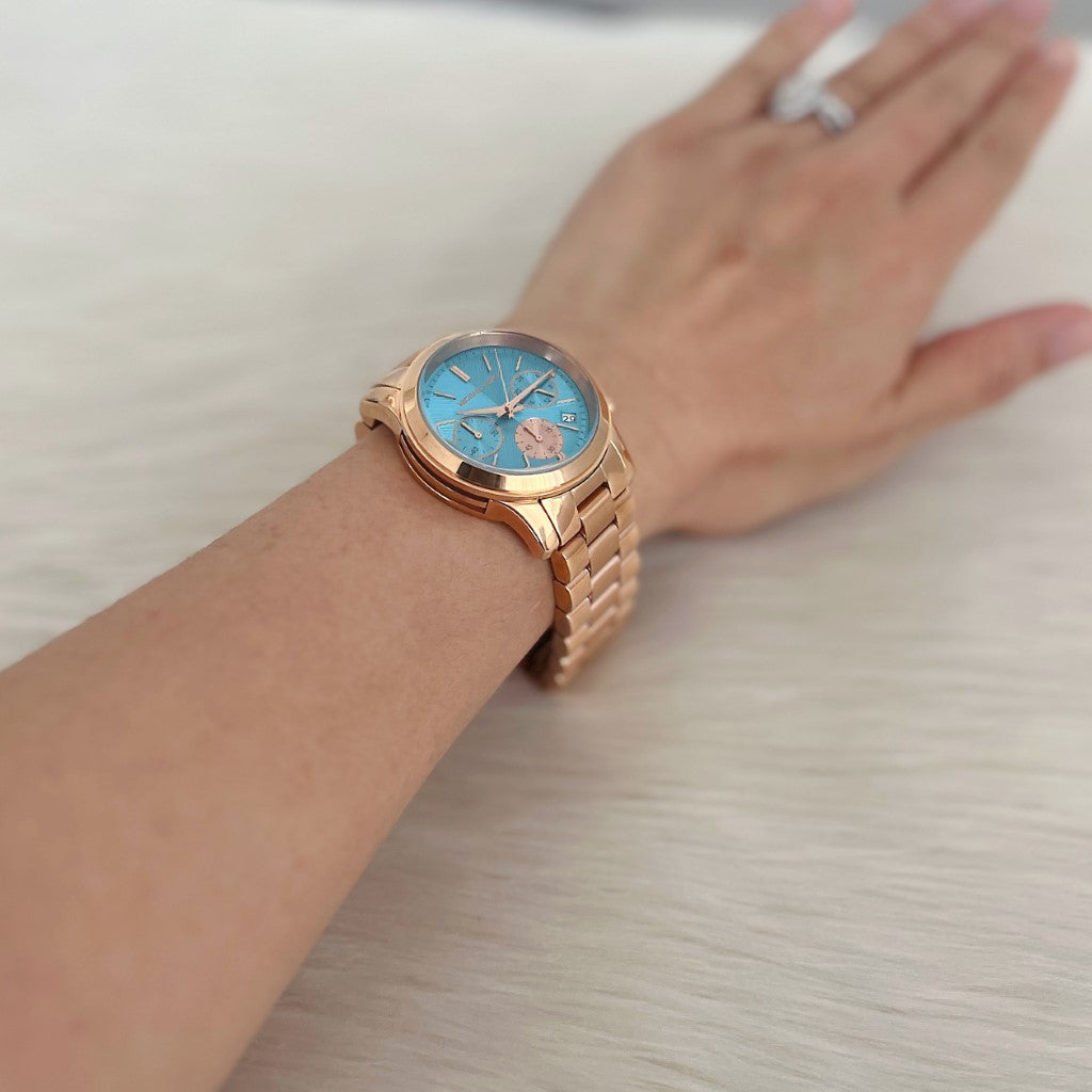 Michael Kors Rose Gold Runway Blue Dail Women's Wrist Watch