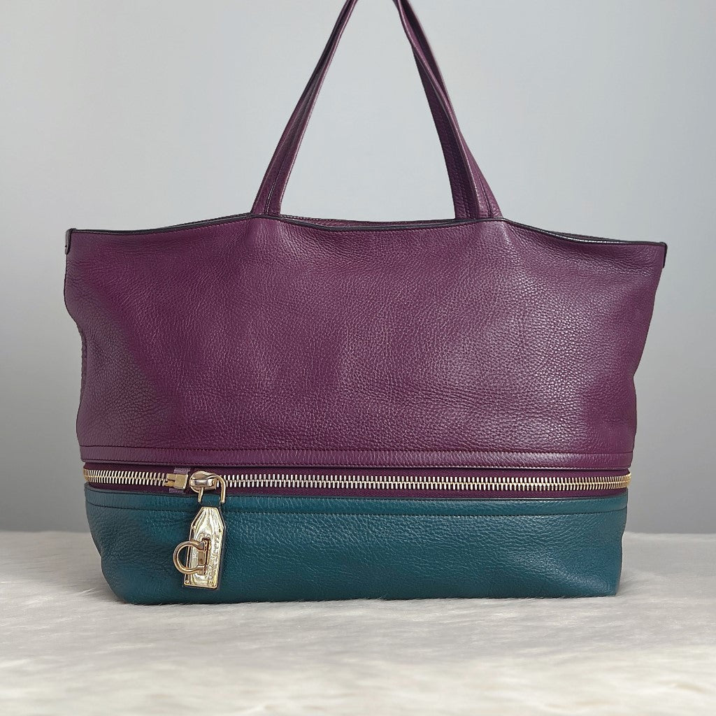 Salvatore Ferragamo Two Tone Leather Zip Detail Shoulder Bag