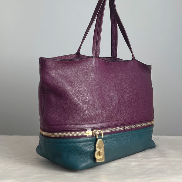 Salvatore Ferragamo Two Tone Leather Zip Detail Shoulder Bag