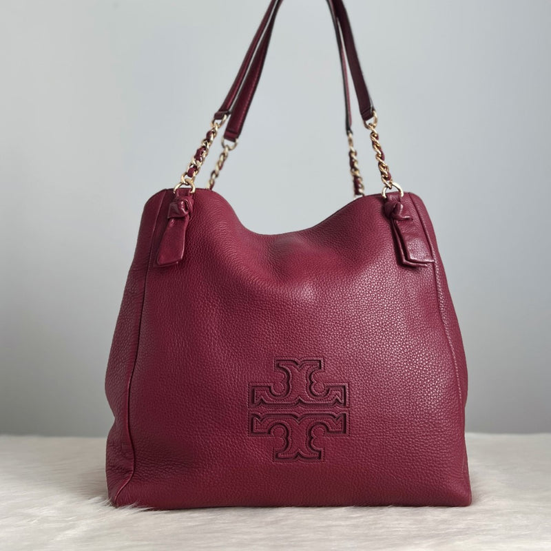 Tory Burch Bordeaux Leather Triple Compartment Shoulder Bag