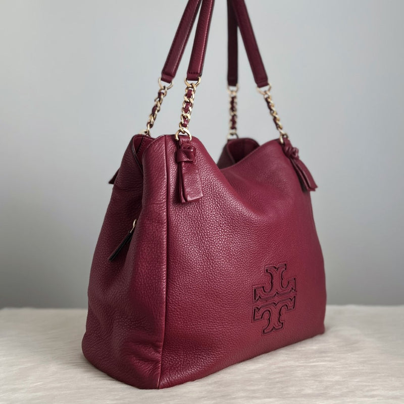 Tory Burch Bordeaux Leather Triple Compartment Shoulder Bag