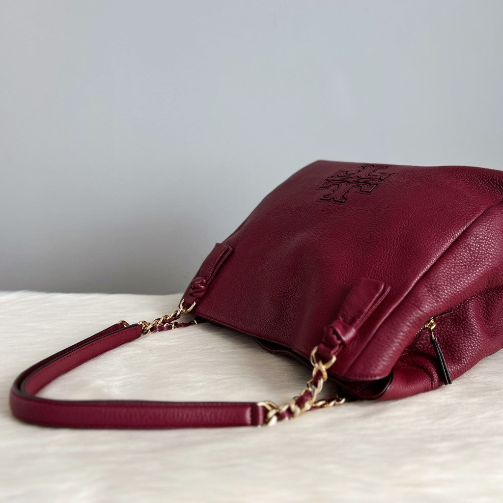 Tory Burch Bordeaux Leather Triple Compartment Shoulder Bag