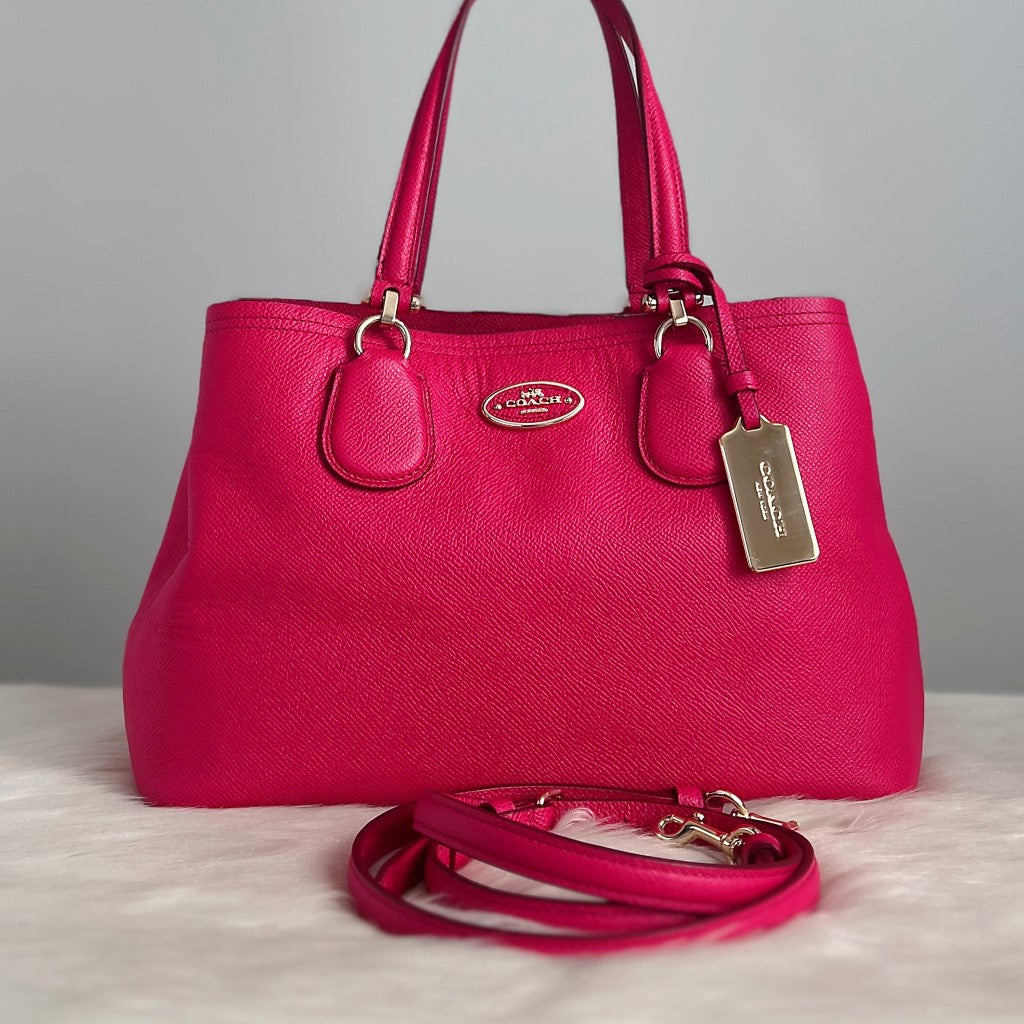 Coach Fuchsia Leather Triple Compartment 2 Way Shoulder Bag