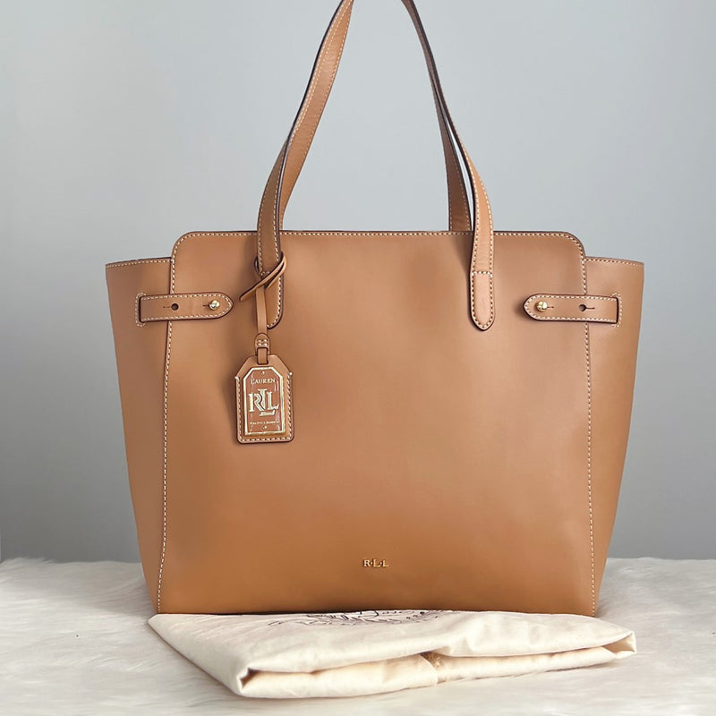 Ralph Lauren Caramel Leather Large Career Shoulder Bag Excellent