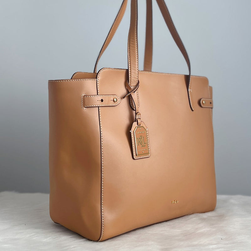 Ralph Lauren Caramel Leather Large Career Shoulder Bag Excellent