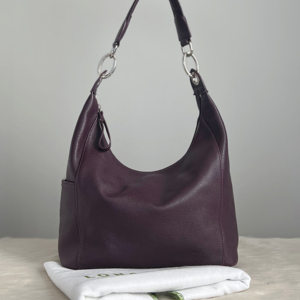 Longchamp Purple Leather Side Detail Career Shoulder Bag Excellent