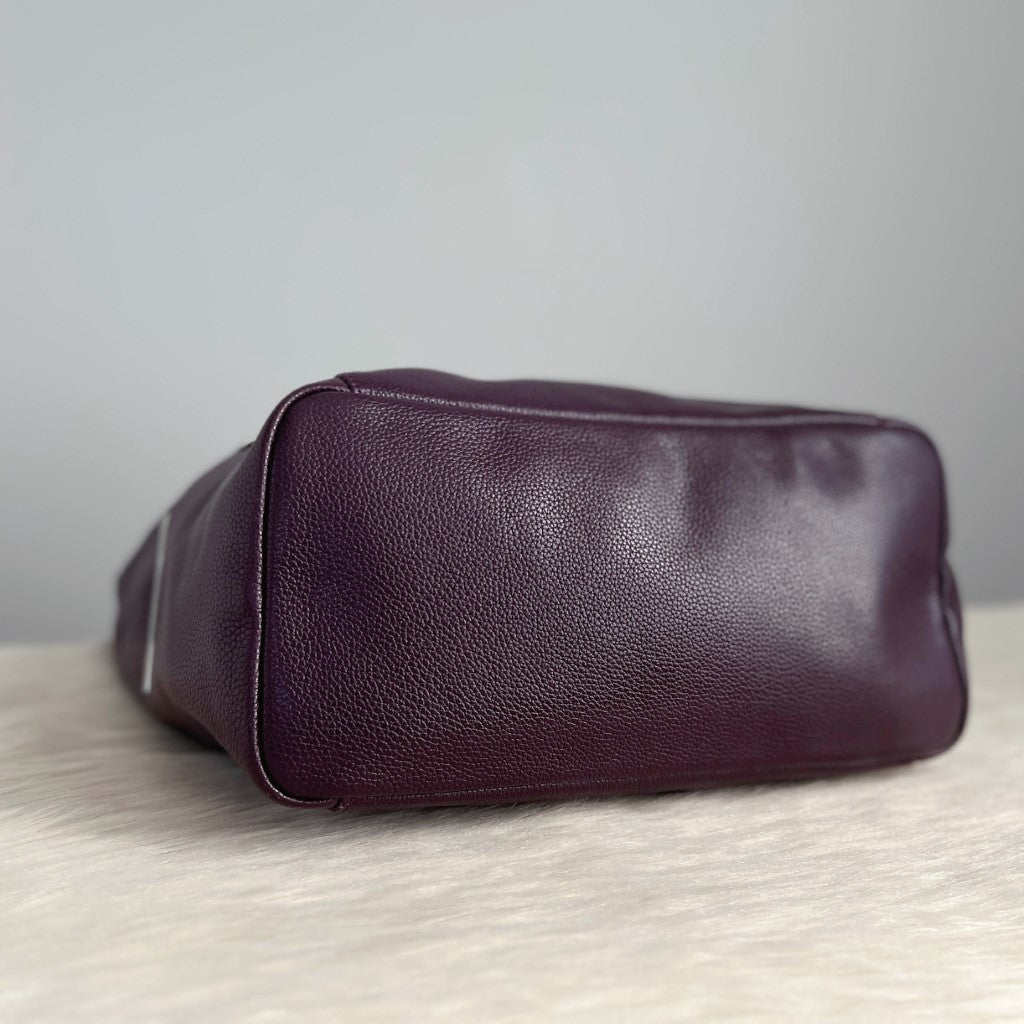 Longchamp Purple Leather Side Detail Career Shoulder Bag Excellent