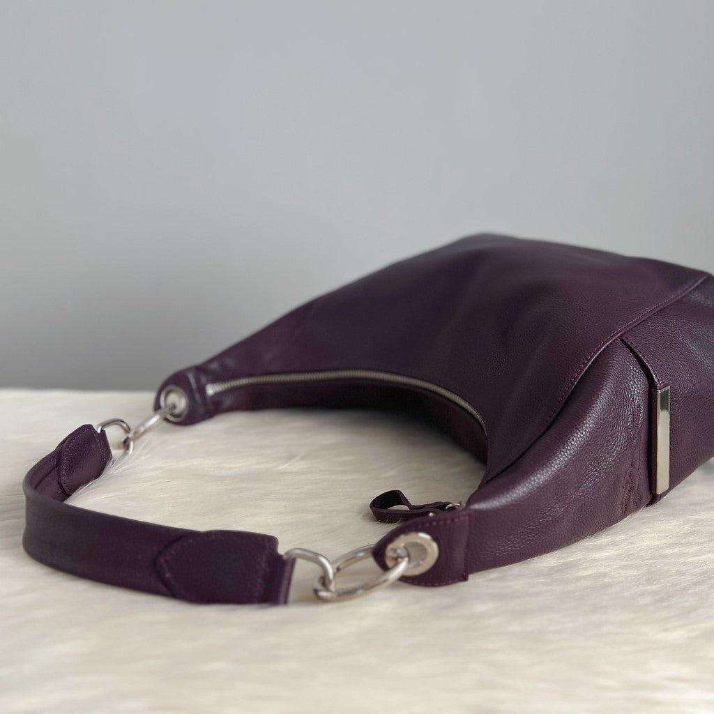 Longchamp Purple Leather Side Detail Career Shoulder Bag Excellent