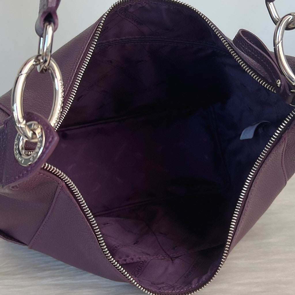 Longchamp Purple Leather Side Detail Career Shoulder Bag Excellent