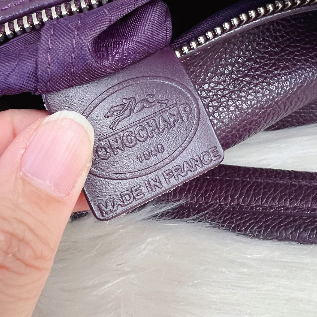 Longchamp Purple Leather Side Detail Career Shoulder Bag Excellent