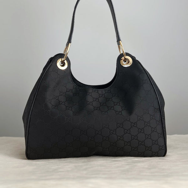 Gucci Black Double G Monogram Jacquard Shoulder Bag Excellent